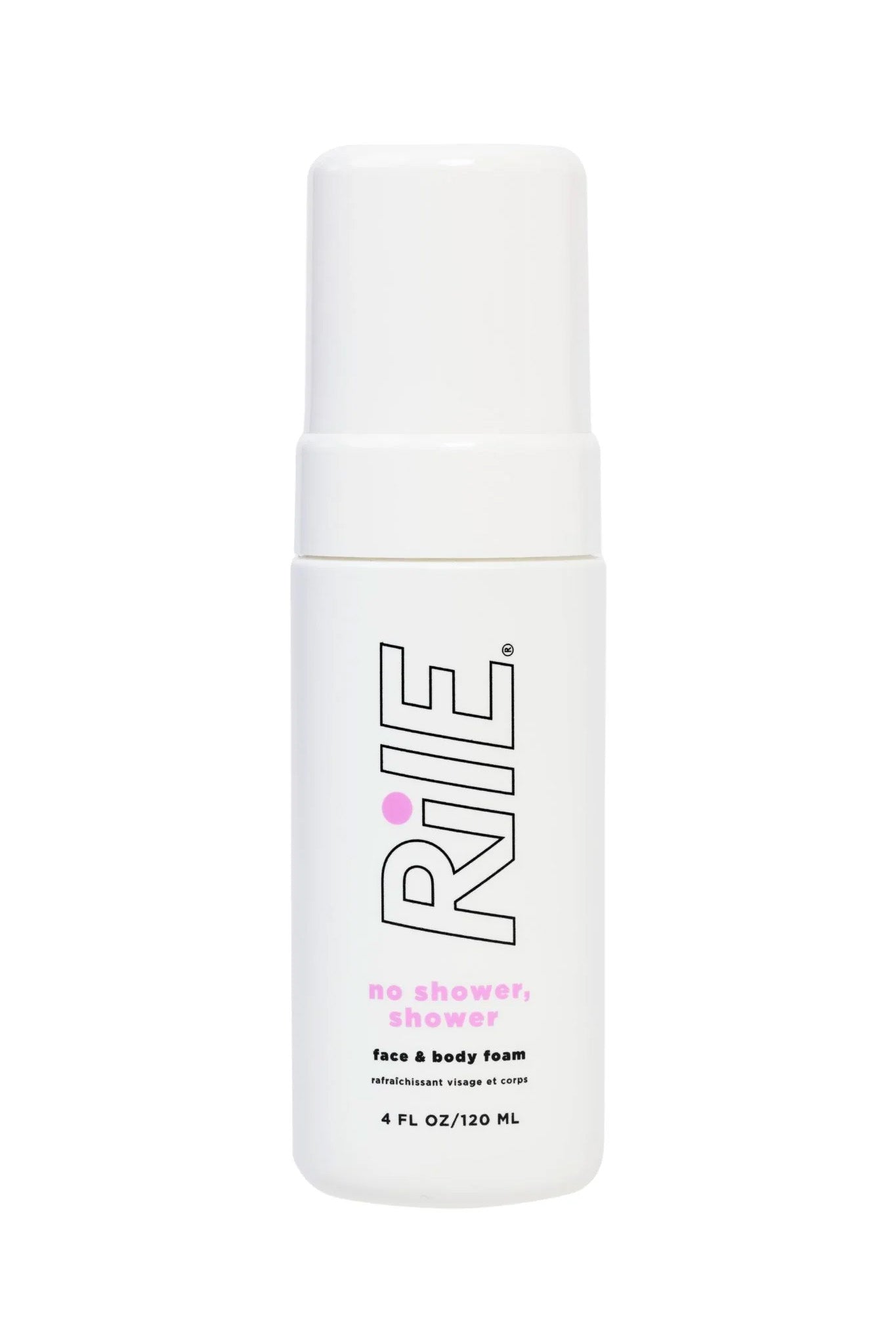 A white bottle of Rile's no shower shower face and body foam refresher for young teens and tweens.