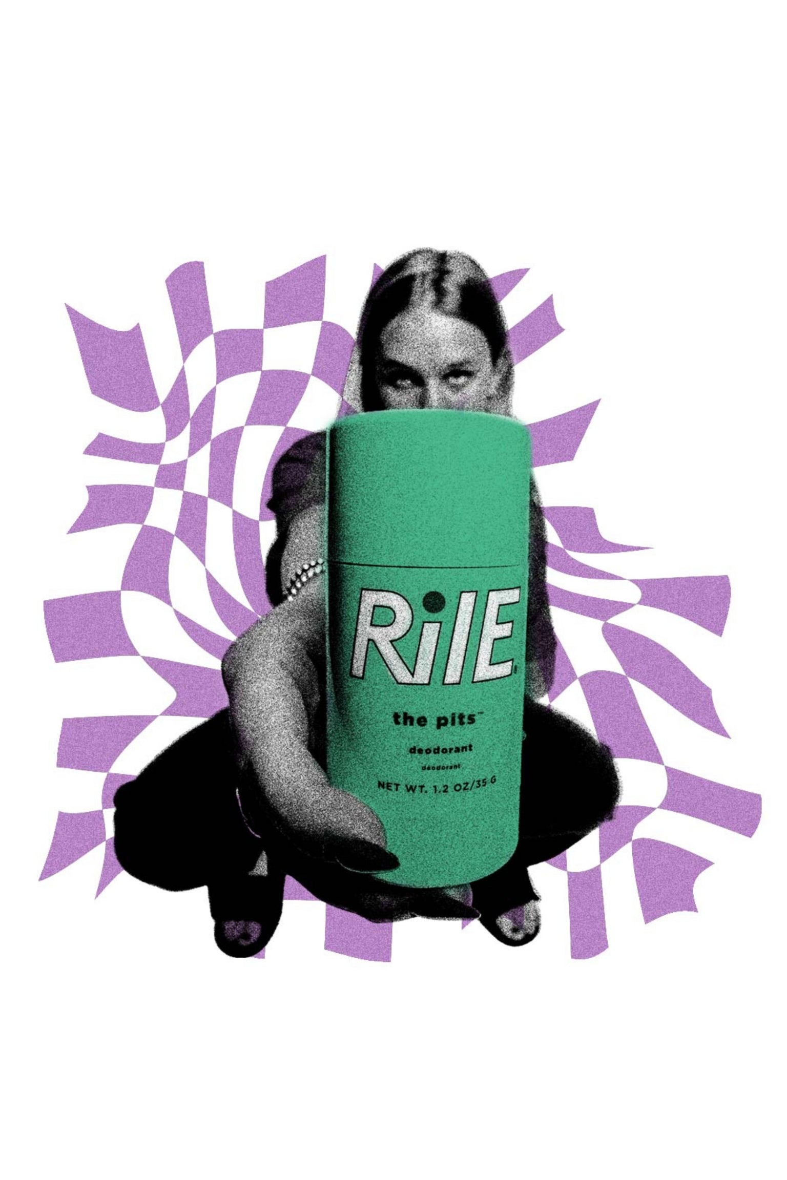 A young teen or tween girl holding the aluminum free Rile deodorant stick to camera. This kid loves teen hygiene.
